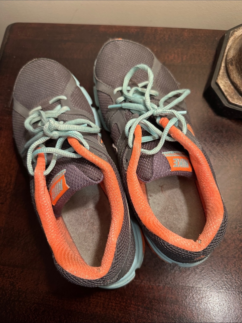 Nike Women’s Gray Sneakers with Coral and Light Teal Accents